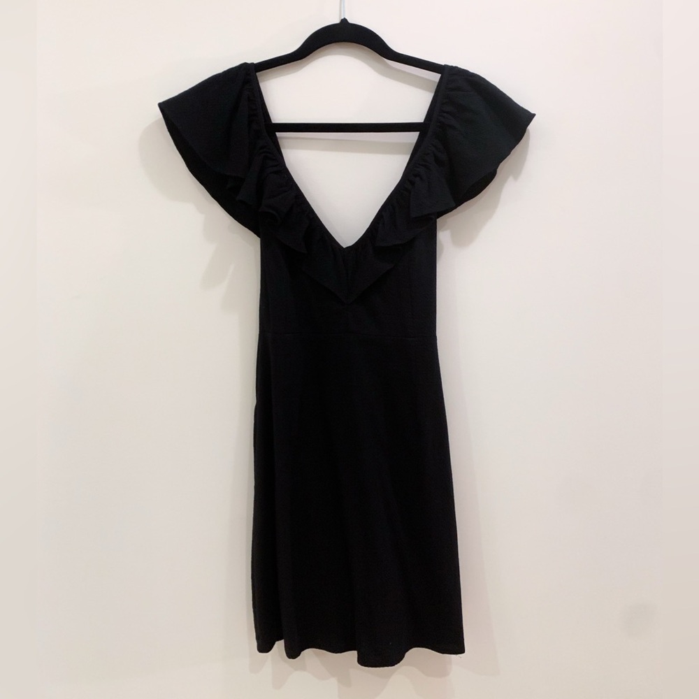 Black Mini Dress With Ruffle Sleeve Detail